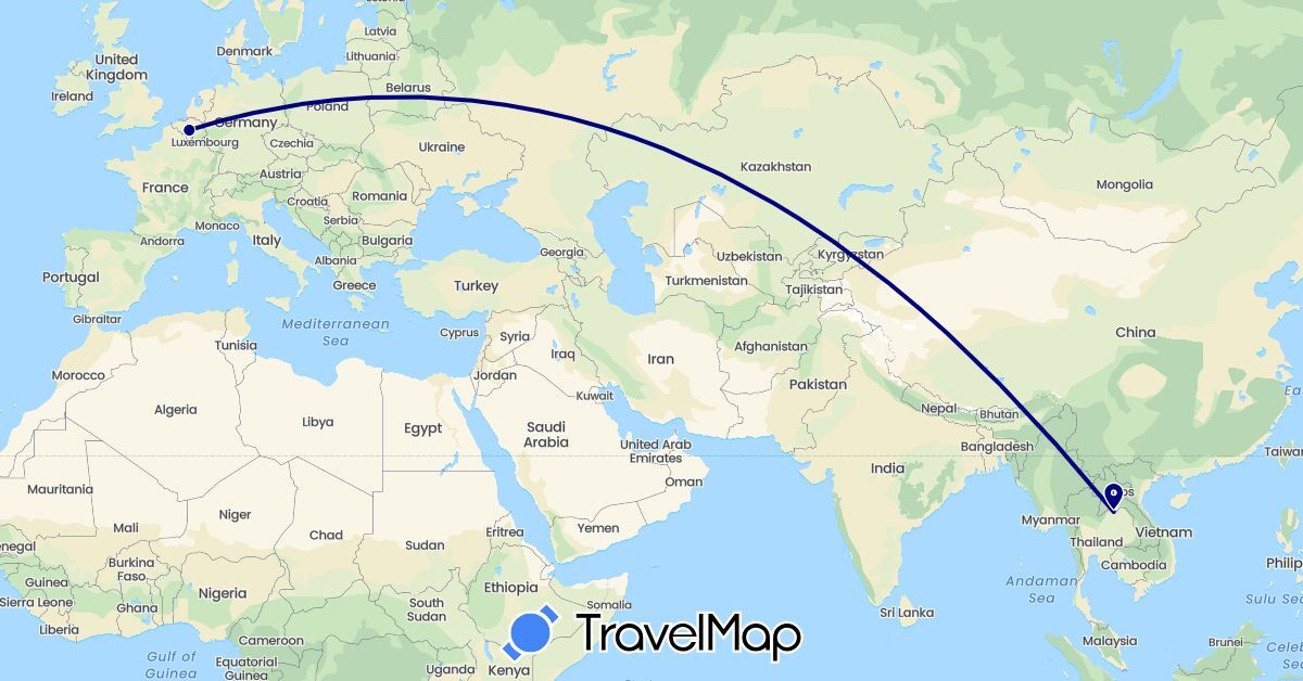 TravelMap itinerary: driving in Belgium, Laos (Asia, Europe)